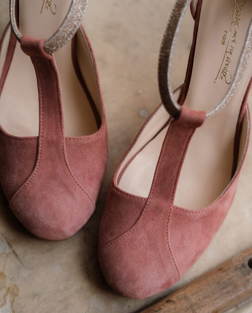Dessine Moi Un Soulier Salomé salomé velours rose thé paillette or