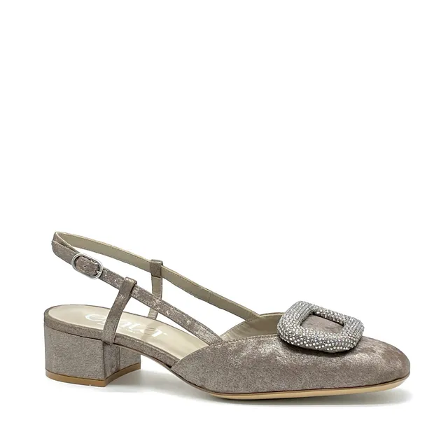 Elata 15131 slingback étain satiné talon 3,5 cm
