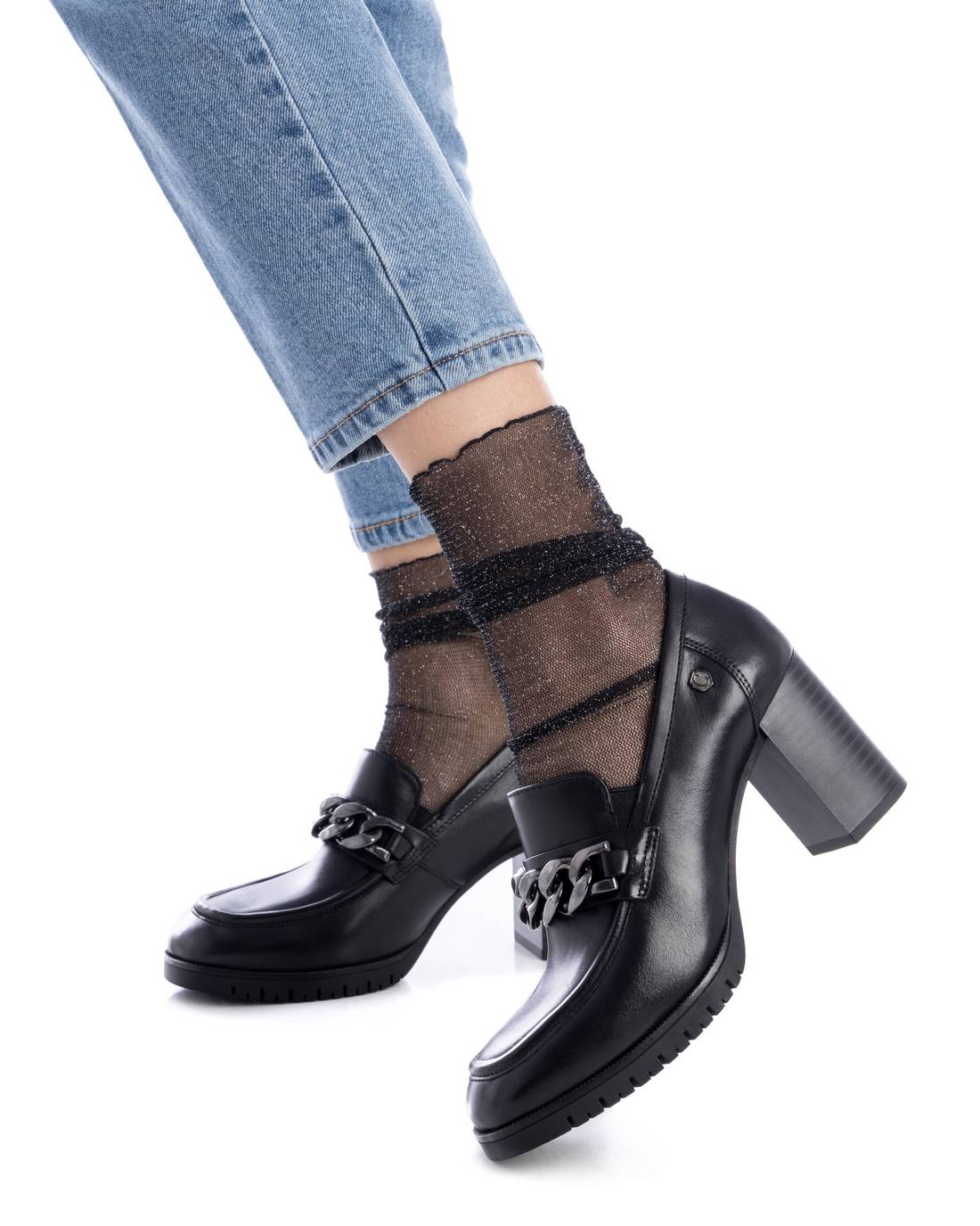 Carmela 16180301 mocassins noirs cuir talon 8 cm