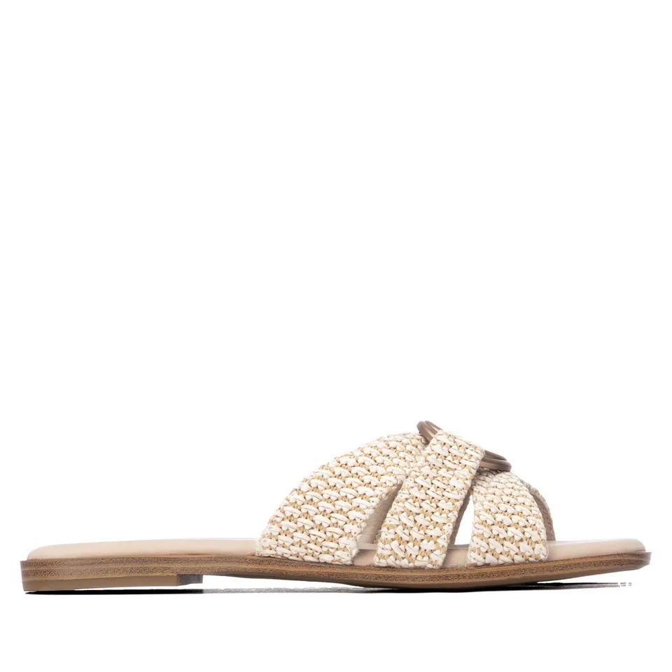 Carmela 16324901 sandale plate beige raphia à nœud
