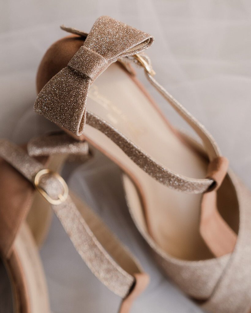 Dessine Moi Un Soulier Salomé ouverte paillettes or bois de rose