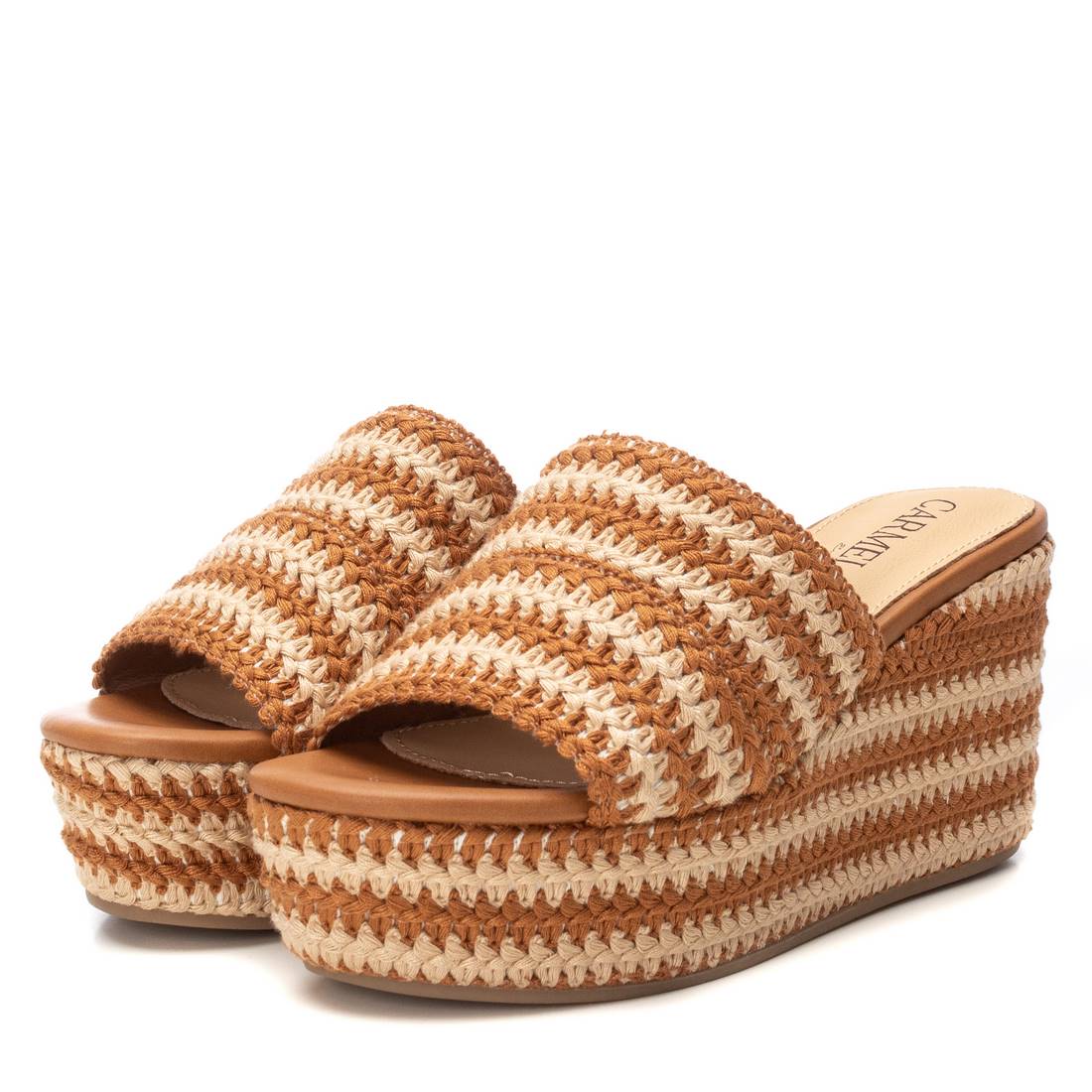 Carmela 16223703 sabot compensé camel textile