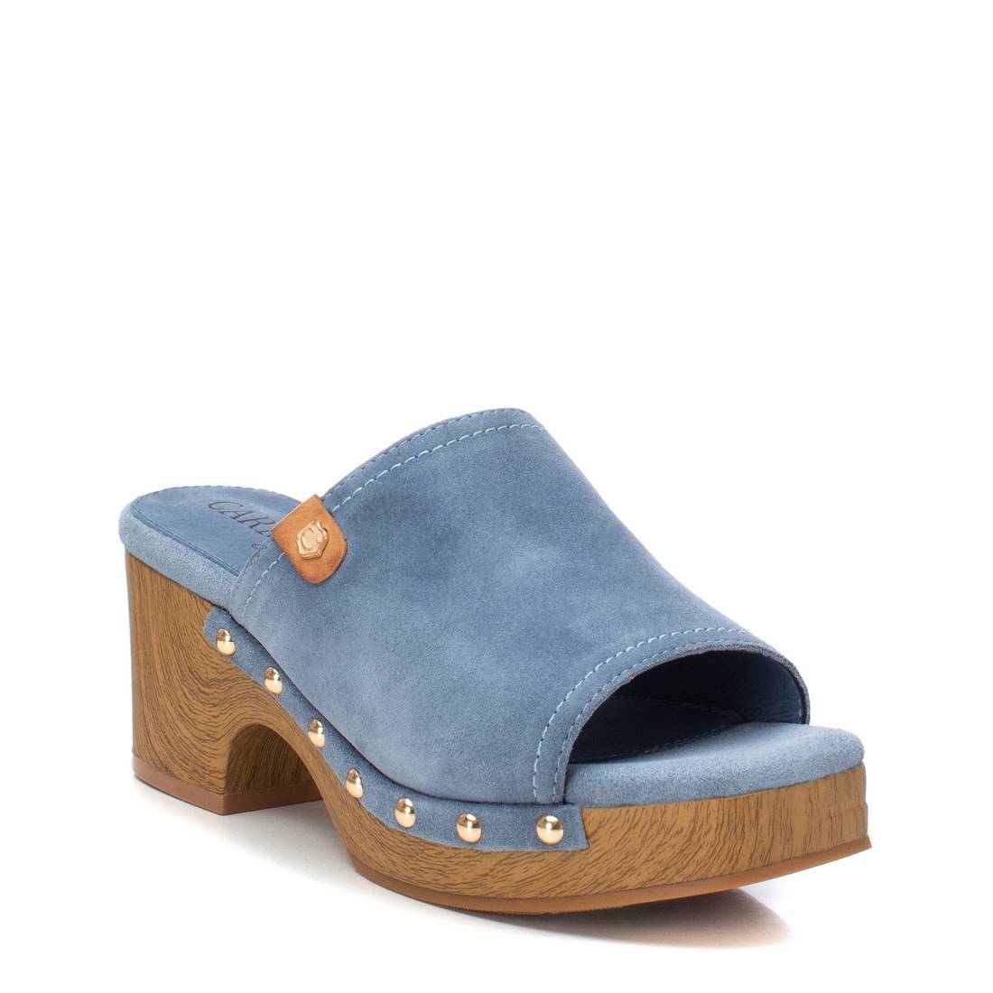 Carmela 16161203 Sabot Femme Daim Bleu Talon Bois