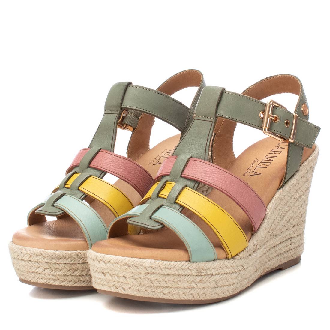Carmela 16162203 sandales cuir vert compensées