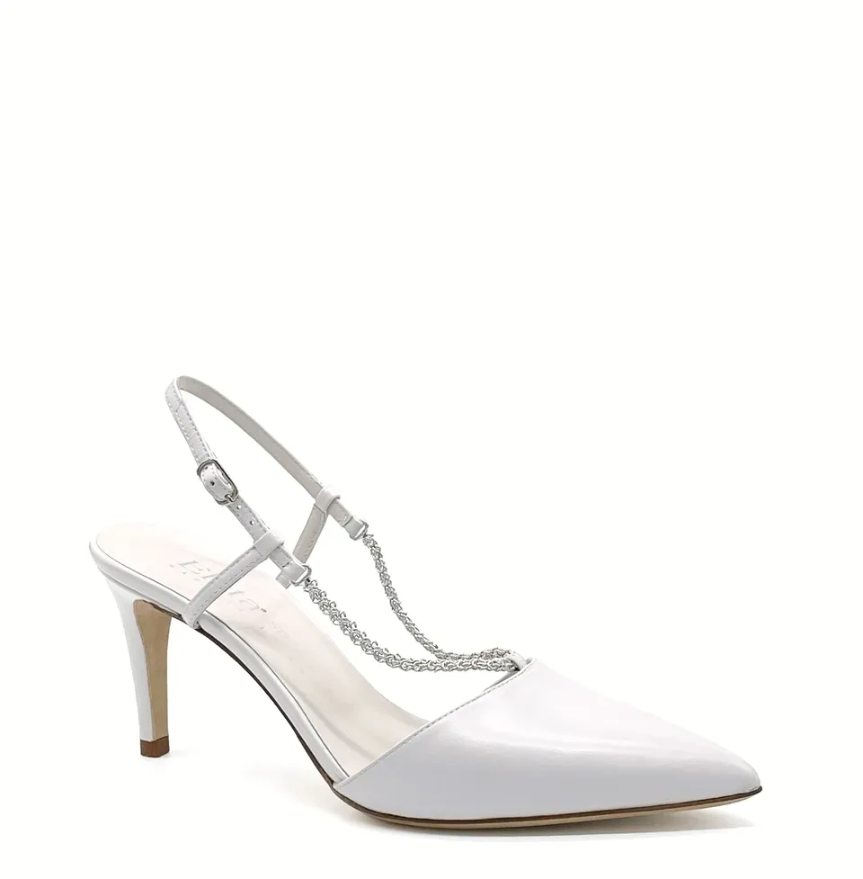 ELATA S2204 slingbacks cuir panna chaîne argent talon 7,5 cm