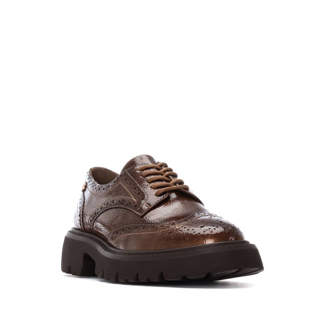 Carmela 16255002 chaussure lacets marron verni plat