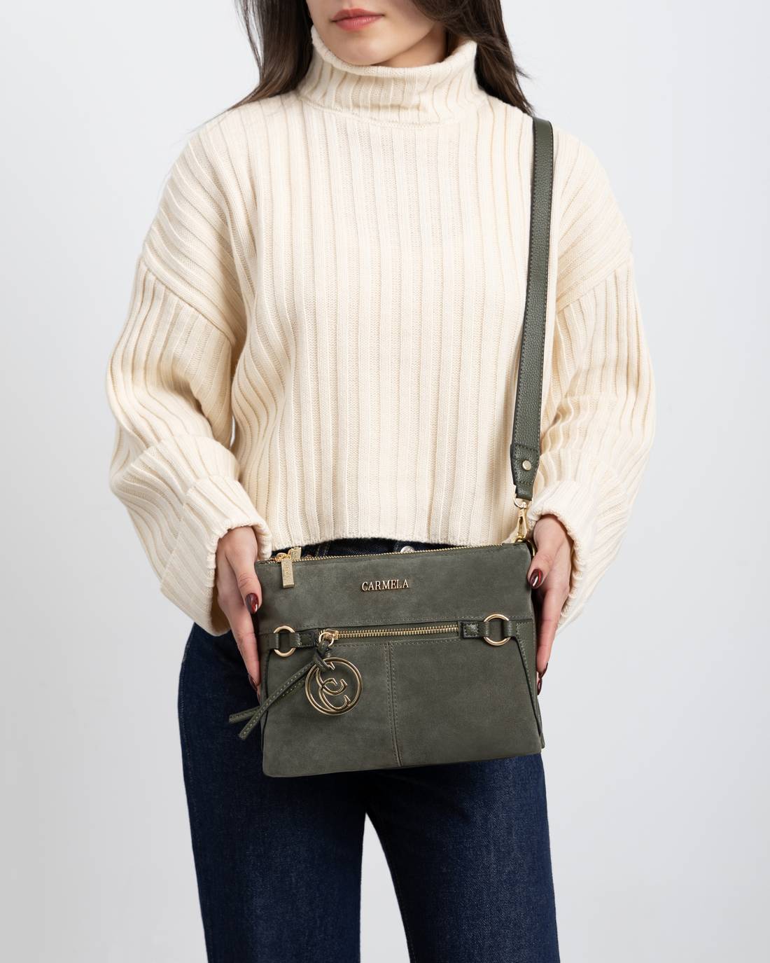 Carmela 18617402 sac bandoulière cuir kaki 23 cm