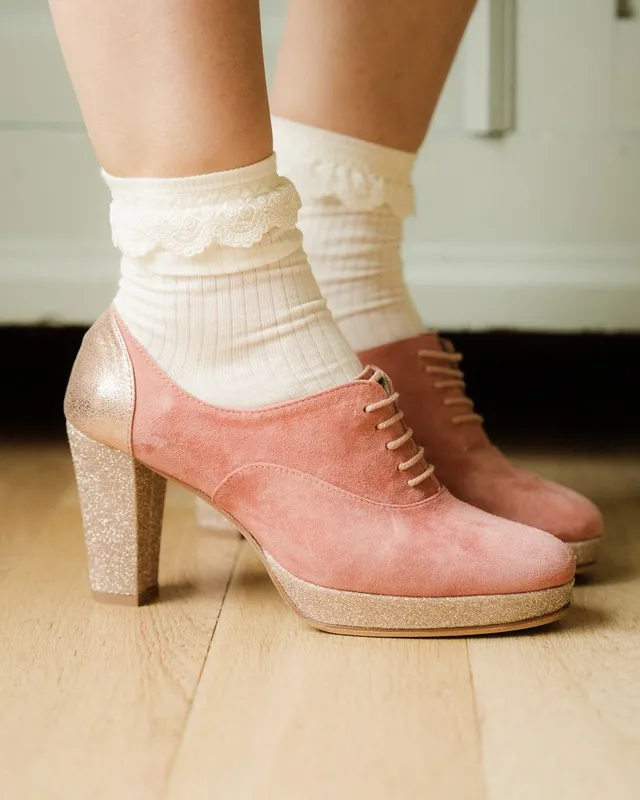 Dessine Moi Un Soulier Richelieu plateforme rose thé or rose