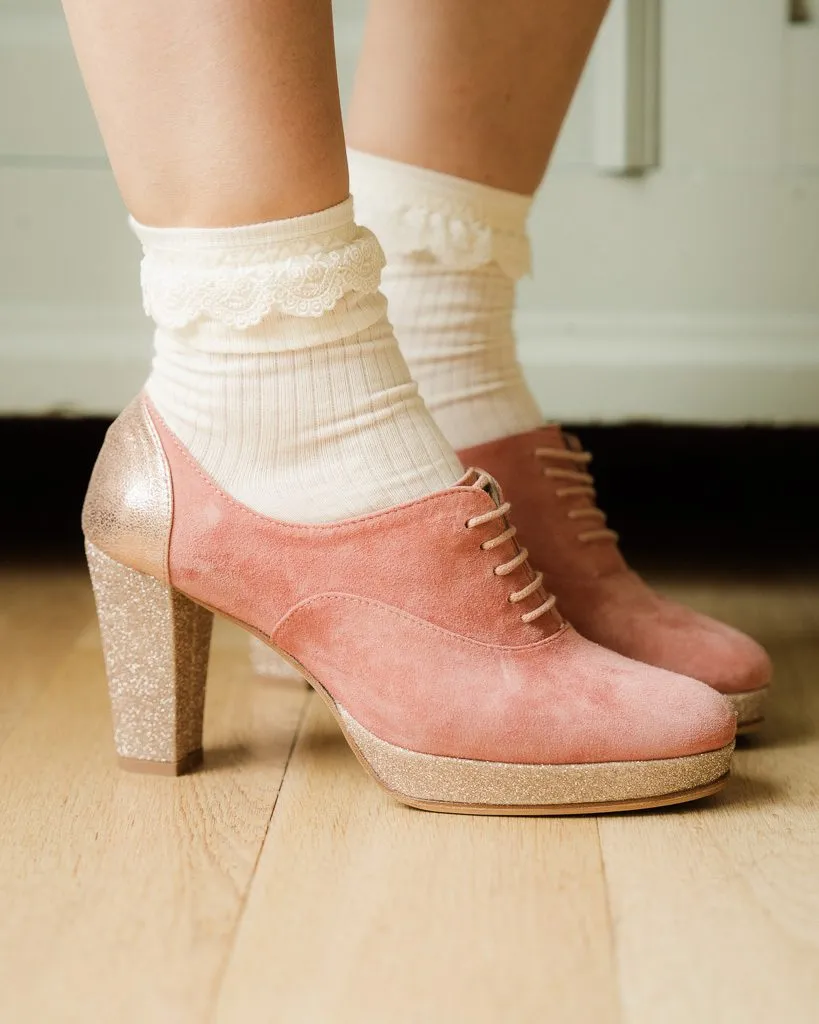 Dessine Moi Un Soulier Richelieu plateforme rose thé or rose