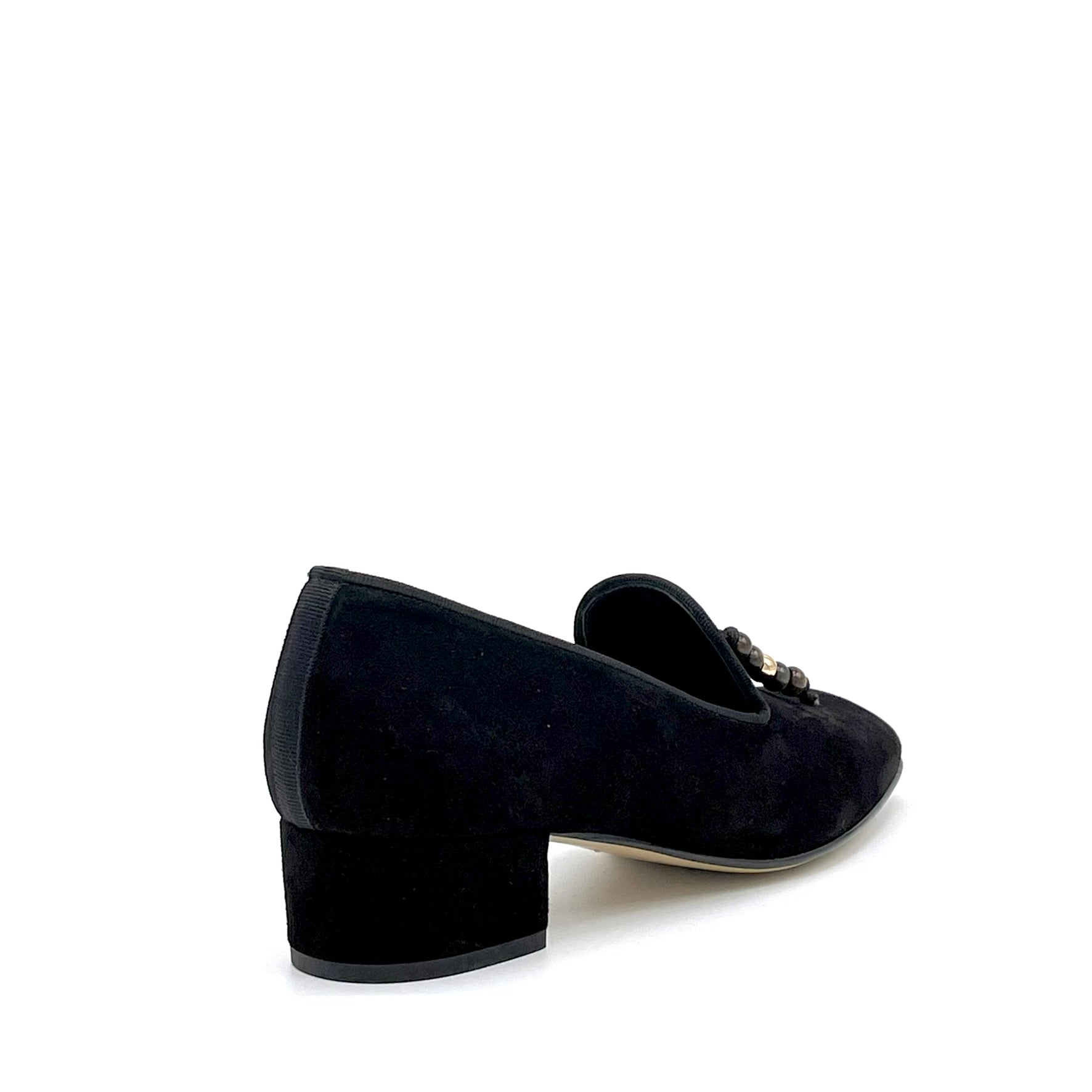 ELATA 56527 mocassin daim noir perles talon 3,5 cm