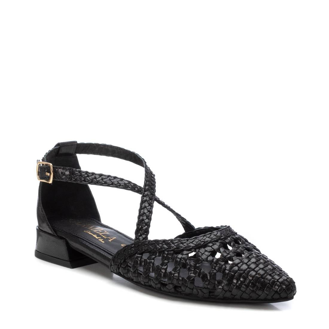Carmela 16231904 ballerine femme noir cuir ajouré brides