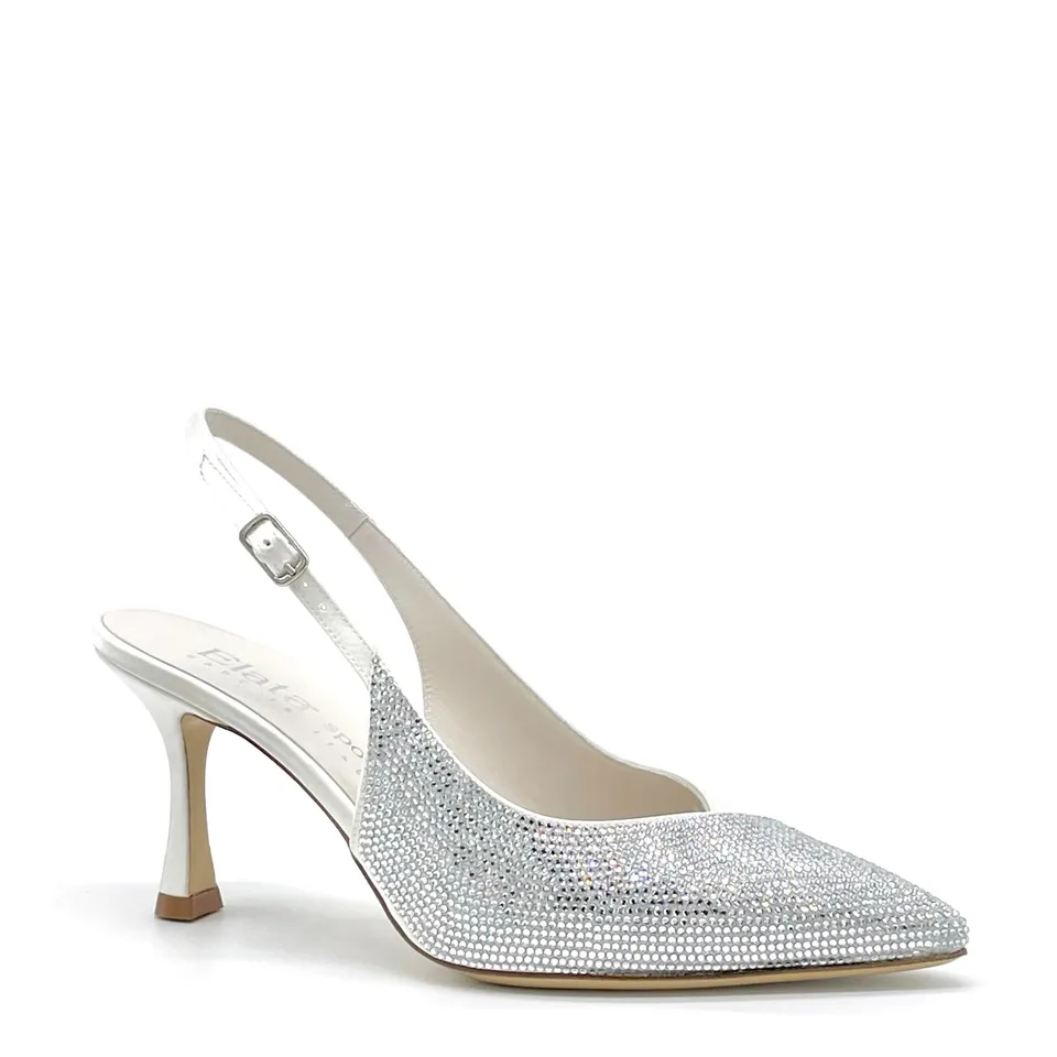 ELATA S2534 slingback mariée satin blanc strass 7,5 cm