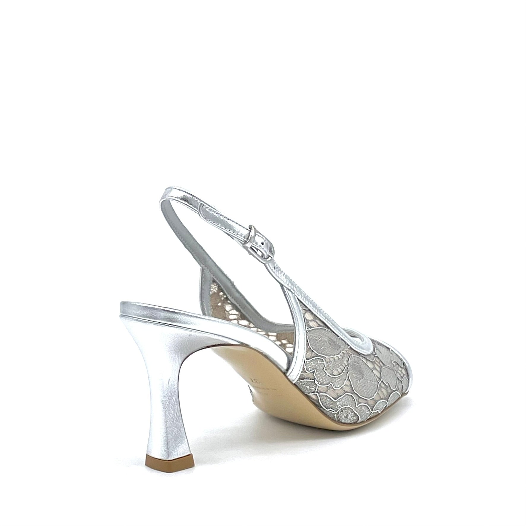 ELATA 16115 sandales dentelle argent laminé talon 7,5 cm