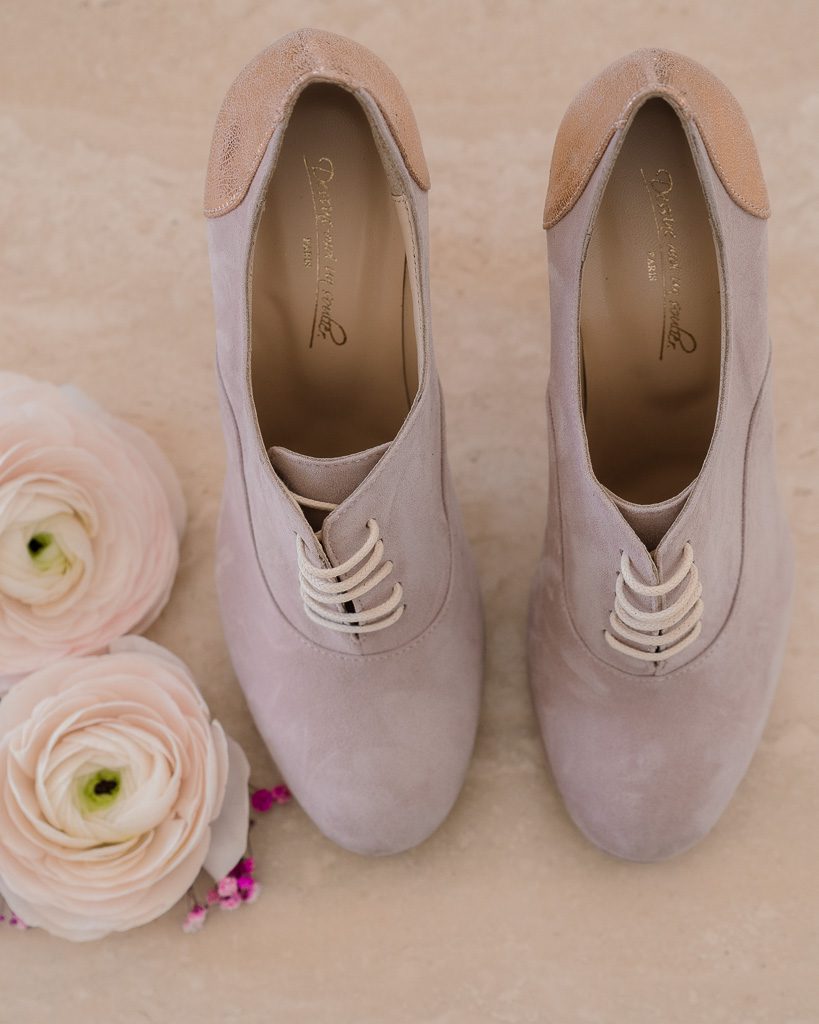 Dessine Moi Un Soulier richelieu velours dragée irisé or rose plat