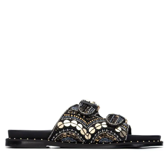 Carmela 16320001 sandales plates noires strass