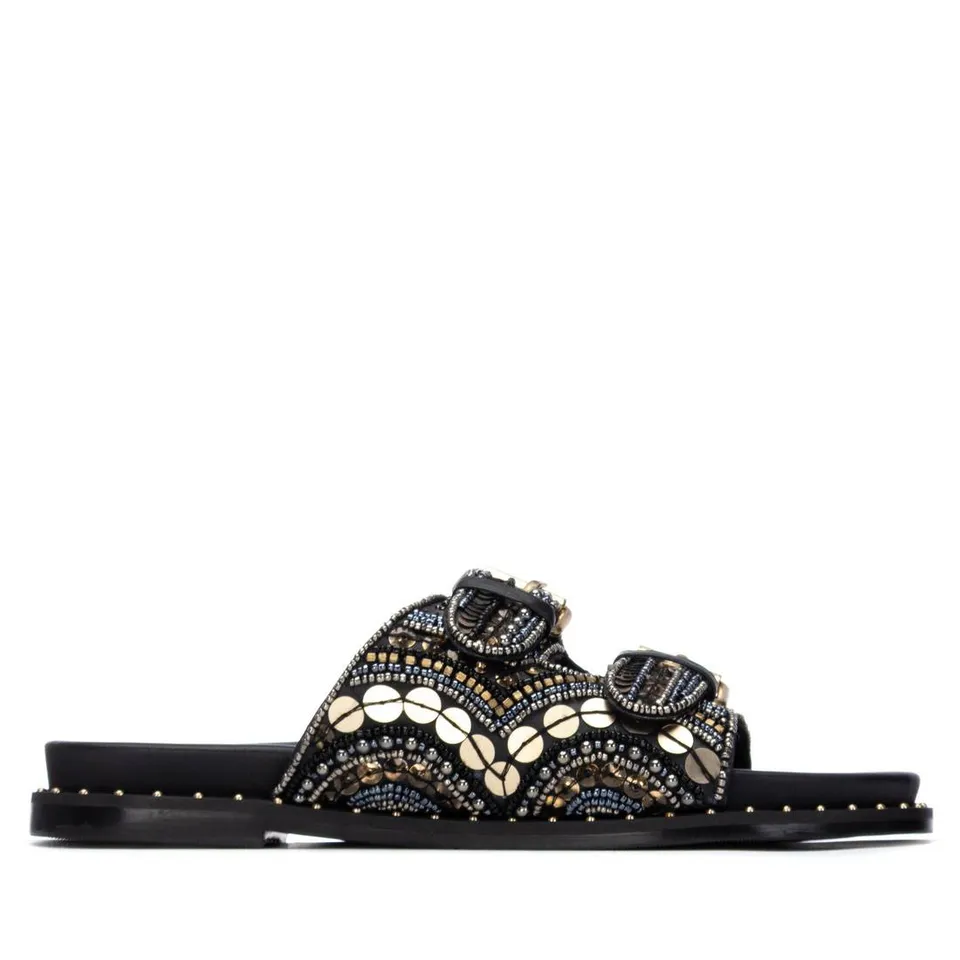 Carmela 16320001 sandales plates noires strass