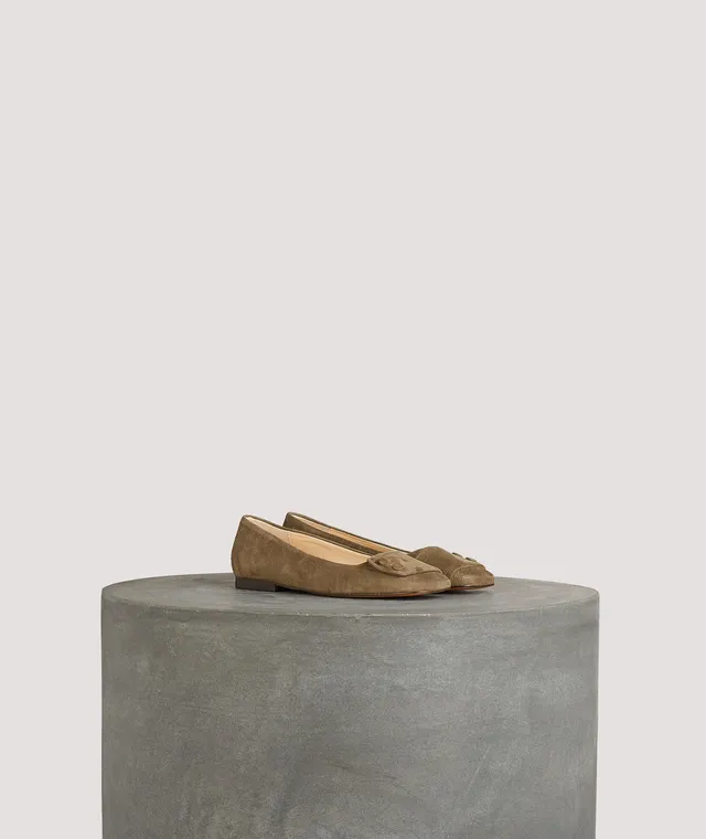 Tila March Louis ballerine cuir kaki bout carré