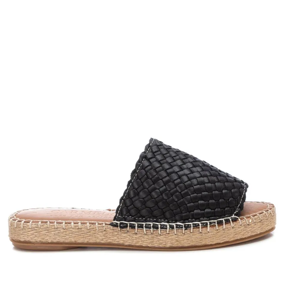 Carmela 16048705 sandale cuir noir tressée compensée
