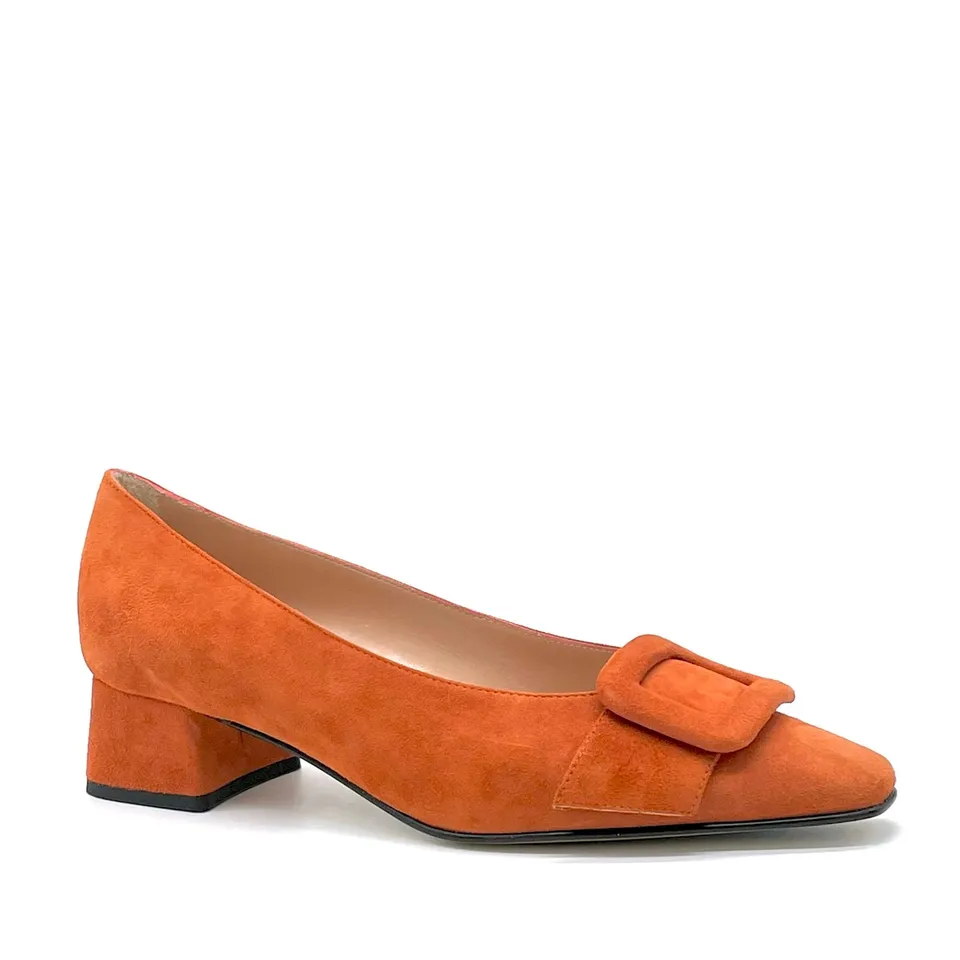 ELATA 53533 escarpin daim orange boucle talon 3,5 cm