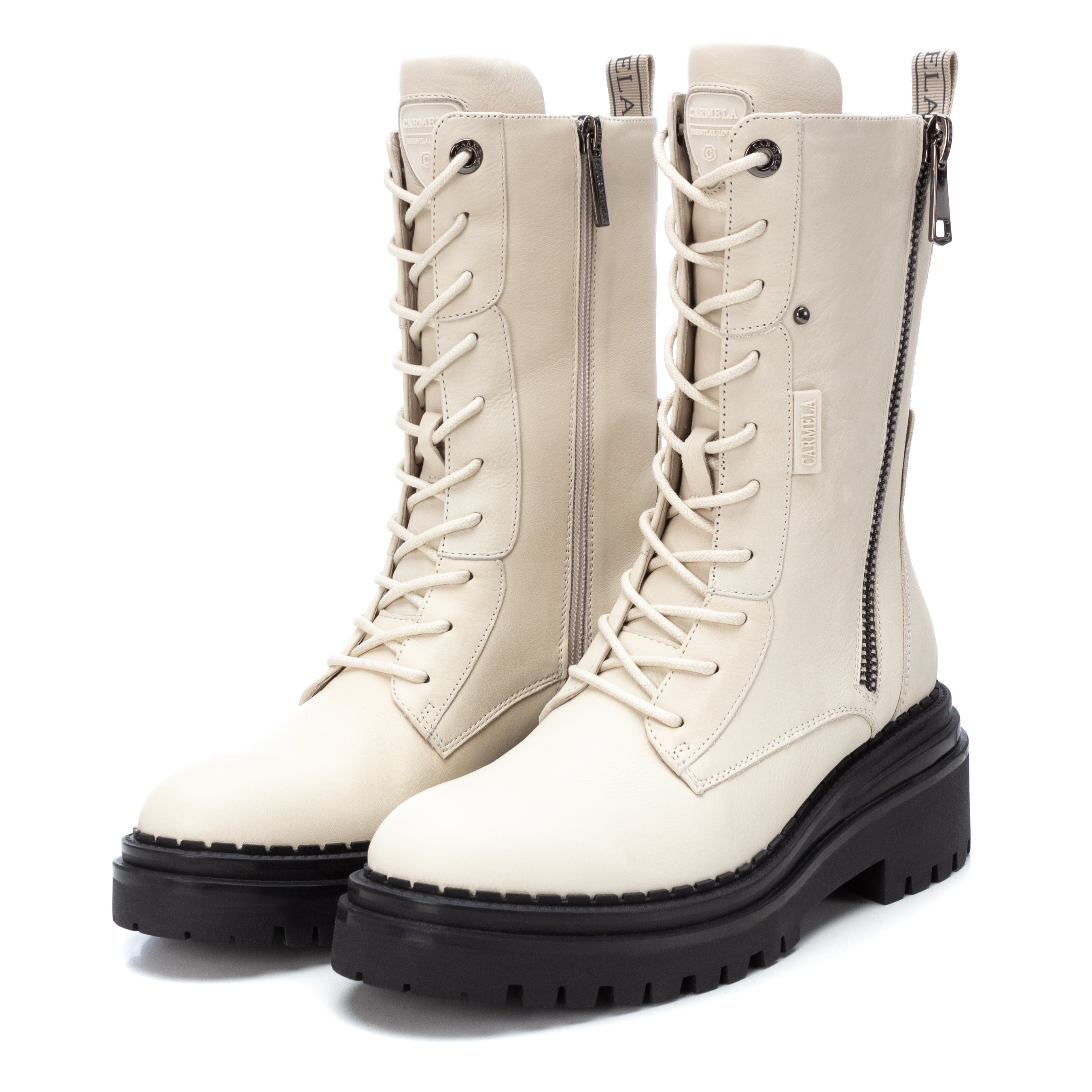 Carmela 16018902 bottines femme blanc cuir militaire