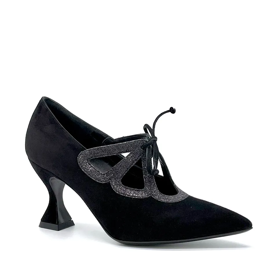 Elata 53516 derbies noir glitter nœud talon 7,5 cm