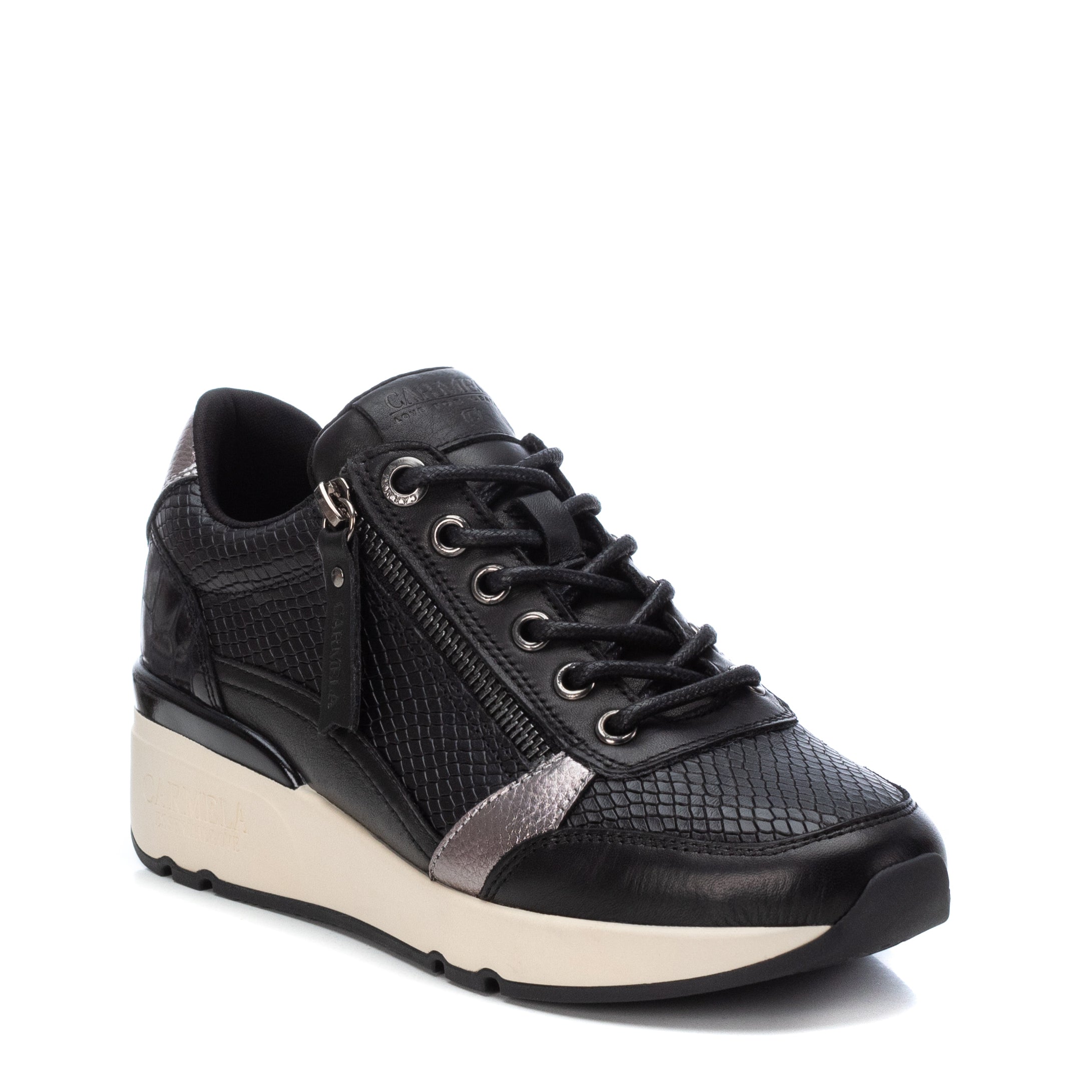 Carmela 16018201 sneakers femme cuir noir semelle 5 cm