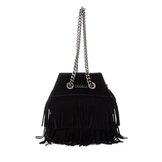Carmela 18605205 sac épaule cuir noir à franges