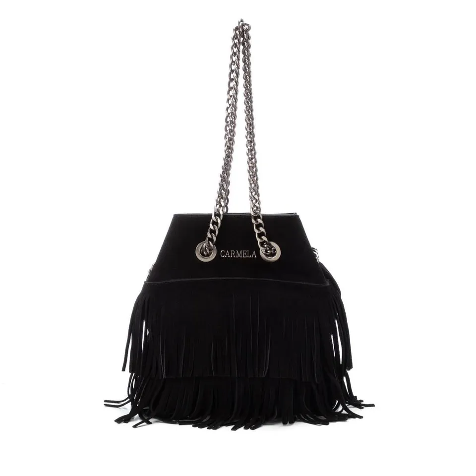 Carmela 18605205 sac épaule cuir noir à franges