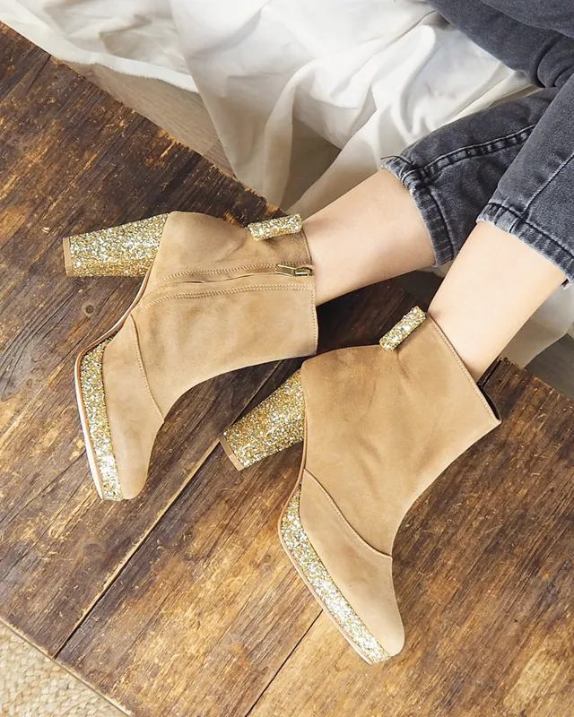 Dessine Moi Un Soulier bottine plateforme velours camel champagne