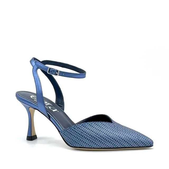 Elata 15105 slingback cuir bleu laminé talon 7,5 cm