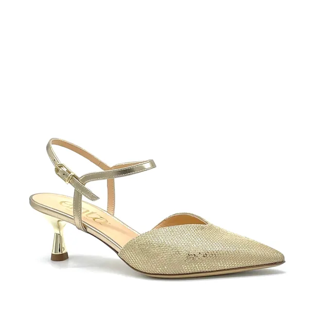 ELATA 16144 slingback cuir doré laminé talon 5,5 cm