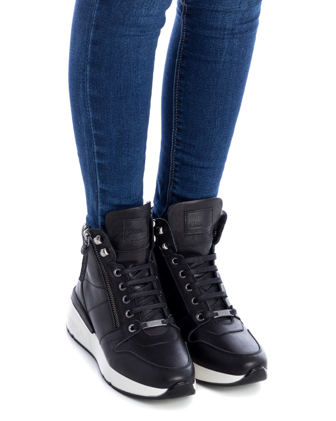 Carmela 16021501 basket femme noir cuir semelle 4 cm