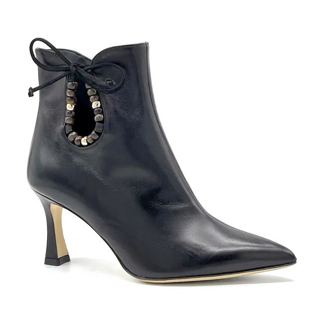 Elata 56531 bottines cuir noir perles talon 7,5 cm