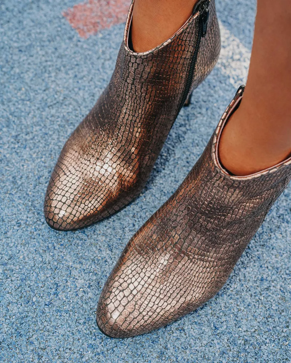 Coralie Masson Emily bottines cuir mordoré effet écaille