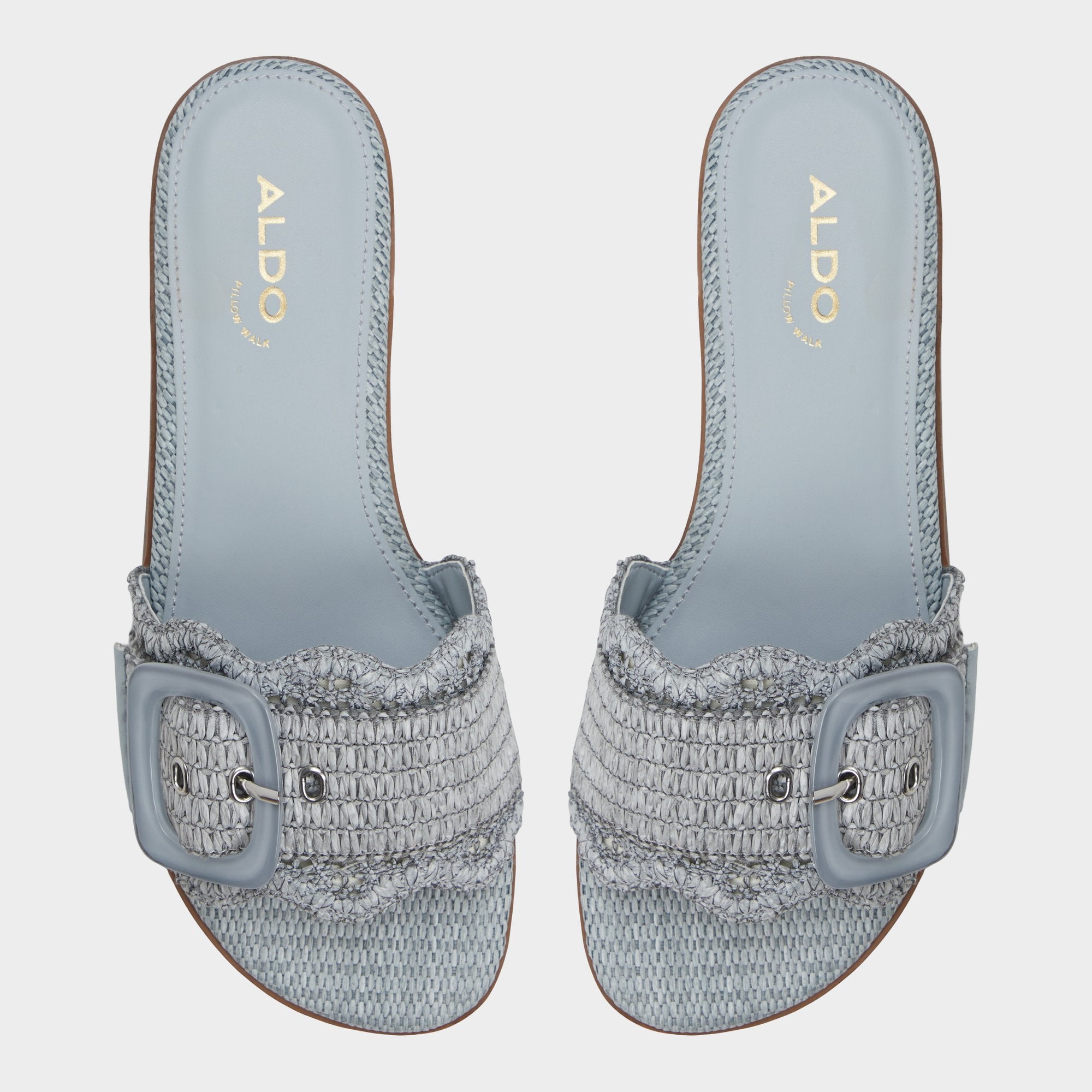 ALDO Wavysally mules raphia bleu ciel boucle