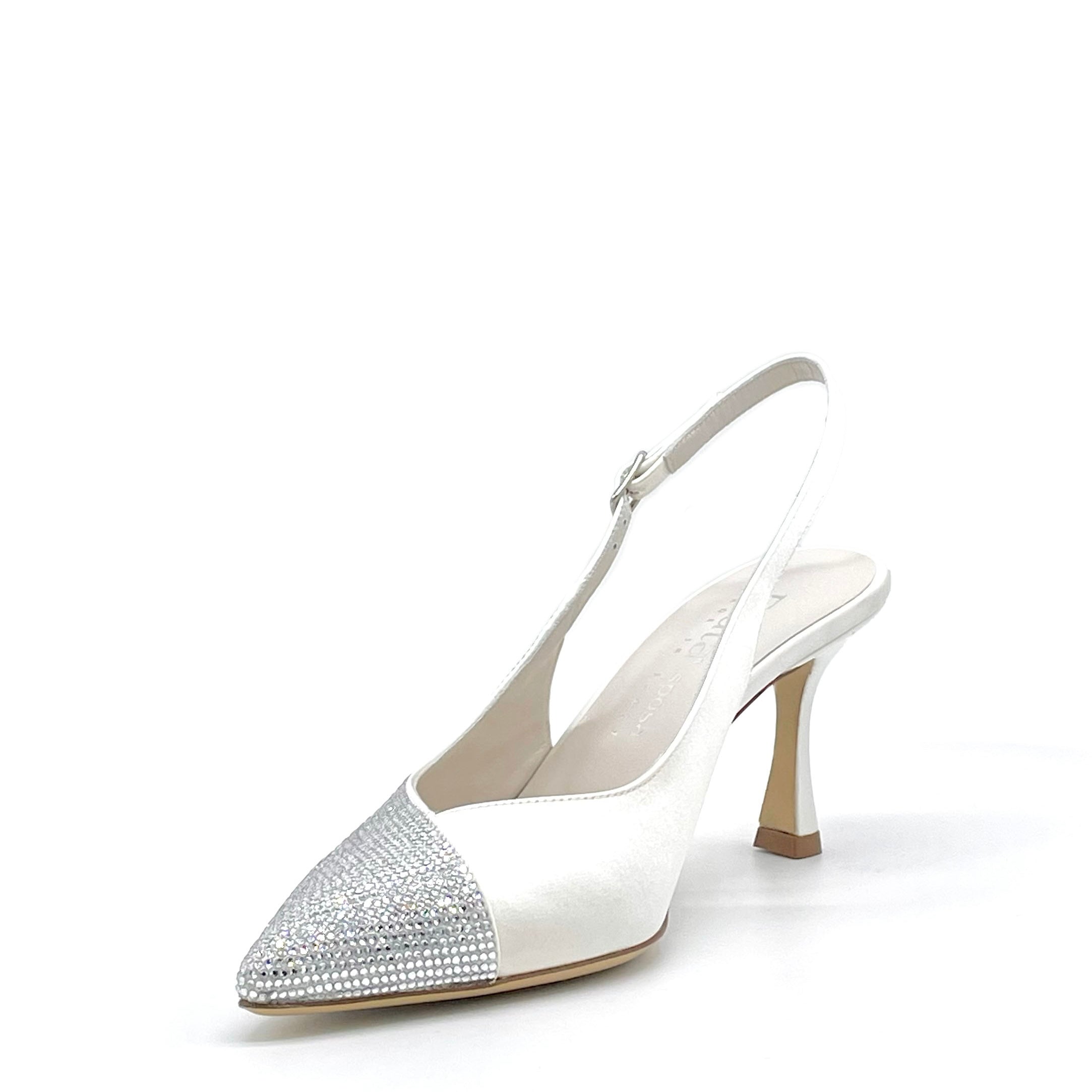 ELATA S2534 slingback mariée satin blanc strass 7,5 cm