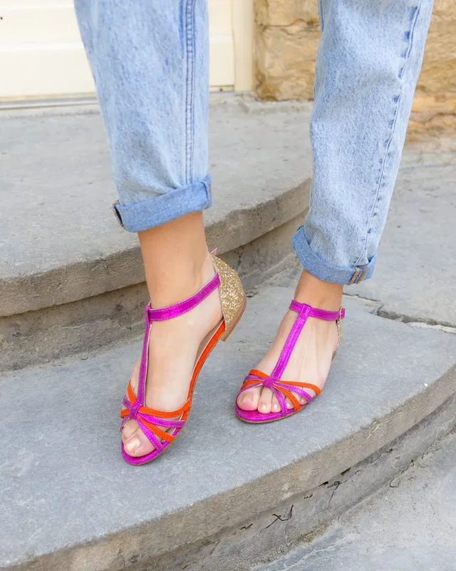 Dessine Moi Un Soulier Chloé sandales fuschia orange fluo champagne
