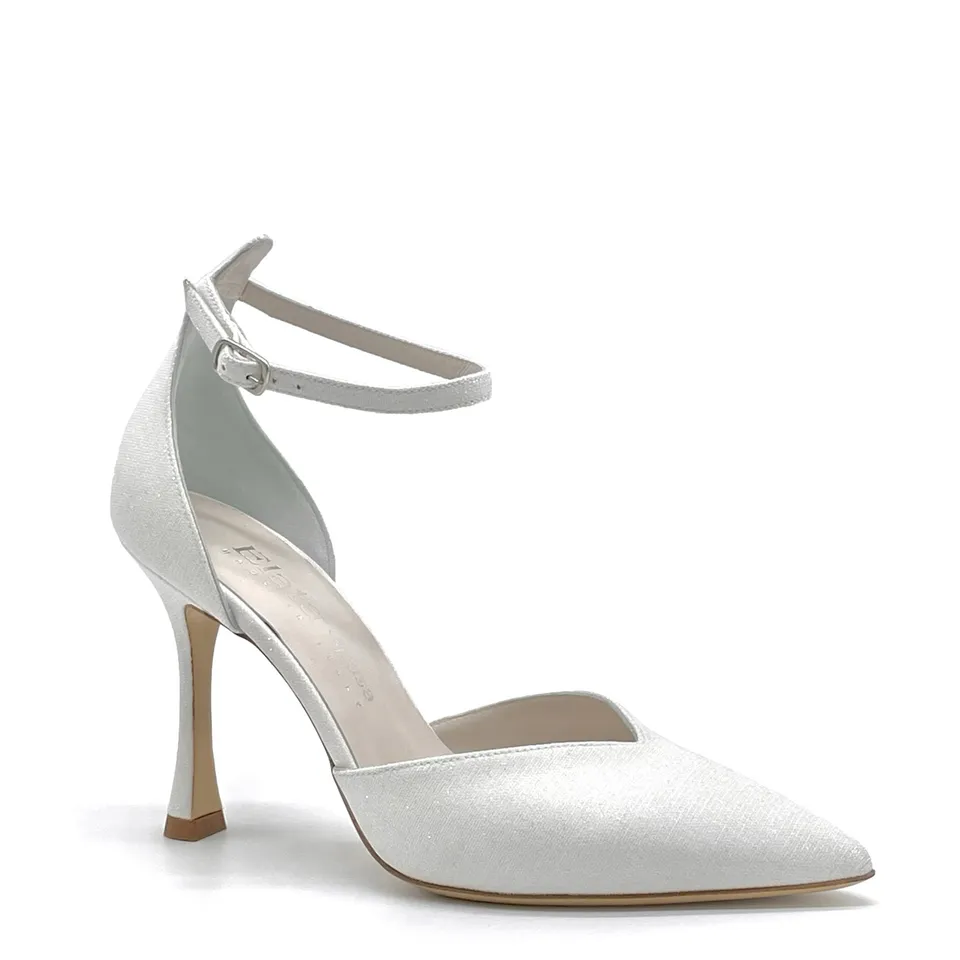 Elata S2437 escarpins blancs laminés bride cheville talon 9,5 cm