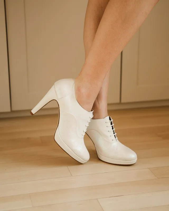 Dessine Moi Un Soulier Richelieu Plateforme cuir blanc paillettes