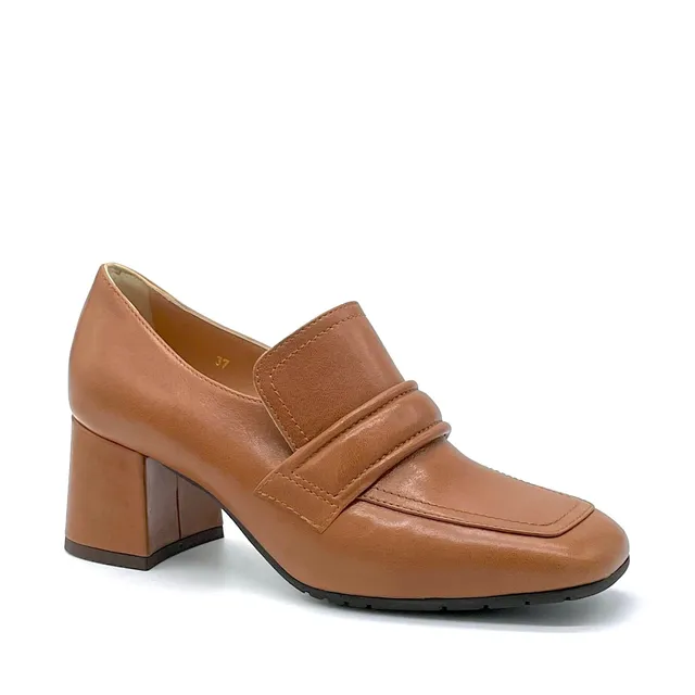 Elata 52522 mocassins cuir caramel talon 5,5 cm