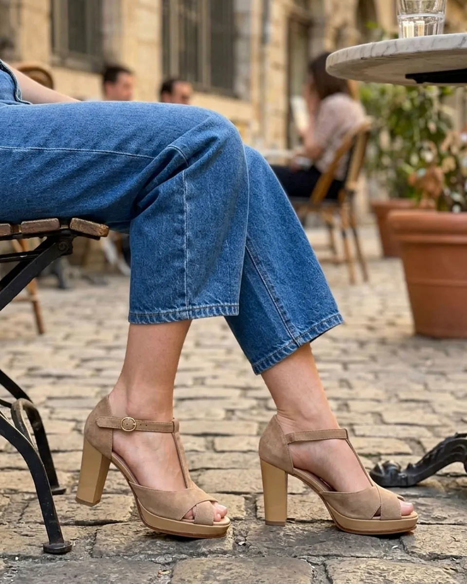 Dessine Moi Un Soulier Salomé plateforme camel 42,5 cuir velours
