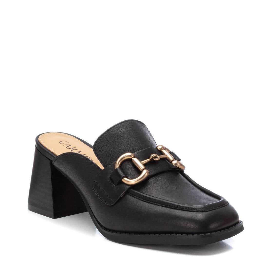 Carmela 16144504 mules cuir noires talon bois