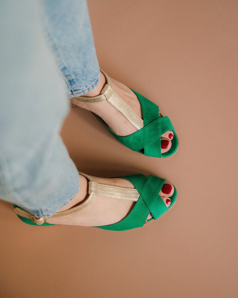 Dessine Moi Un Soulier Salomé ouverte velours vert émeraude