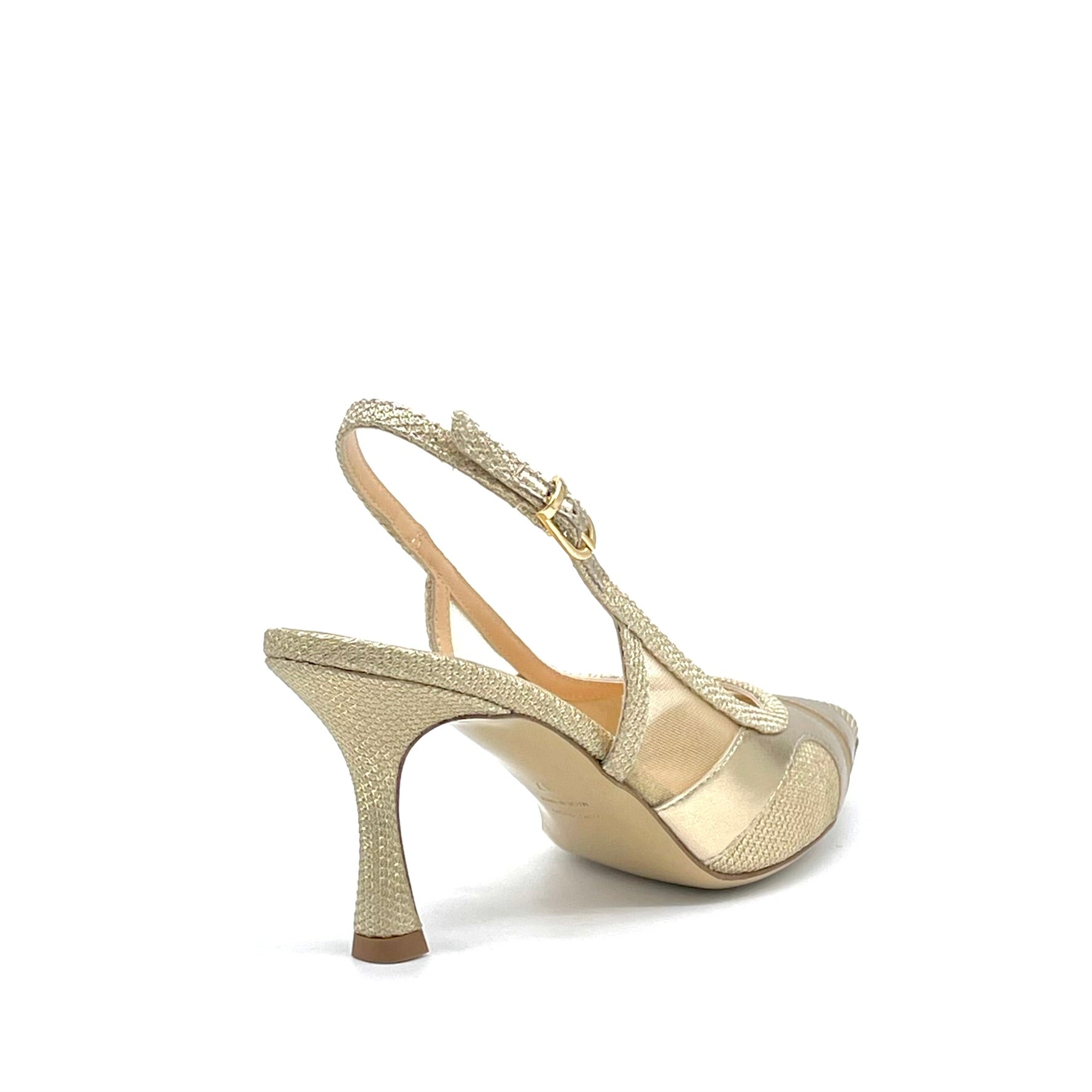 Elata 16146-1 slingback doré laminé résille talon 7,5 cm