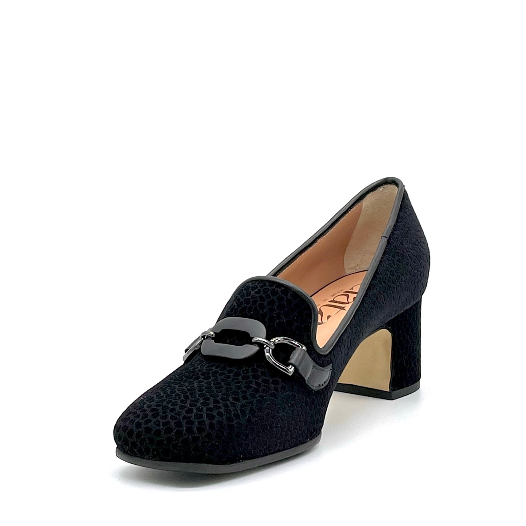 Elata 74702 mocassins daim imprimé noir talon 5,5 cm