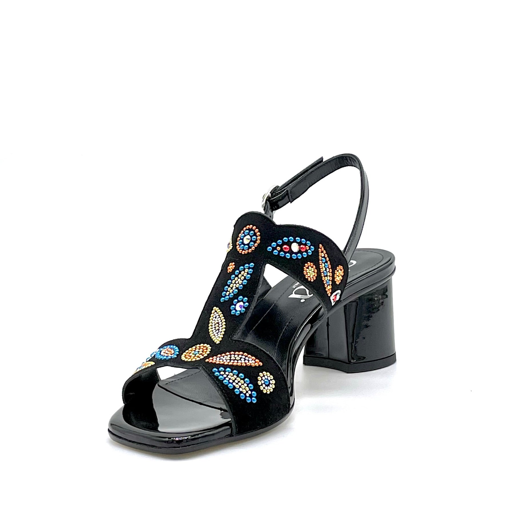 ELATA 15163-1 sandales vernis noir strass talon 5,5cm