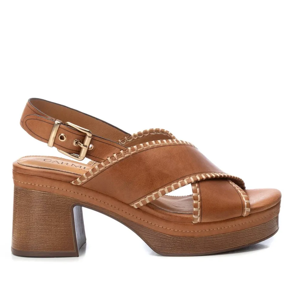 Carmela 16220901 sandale à talon camel cuir véritable