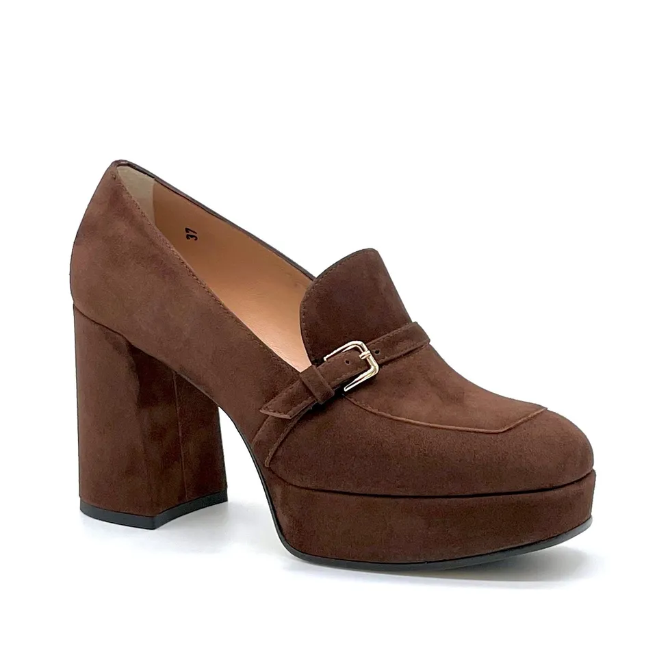 ELATA 51509 mocassins daim marron plateau 9 cm