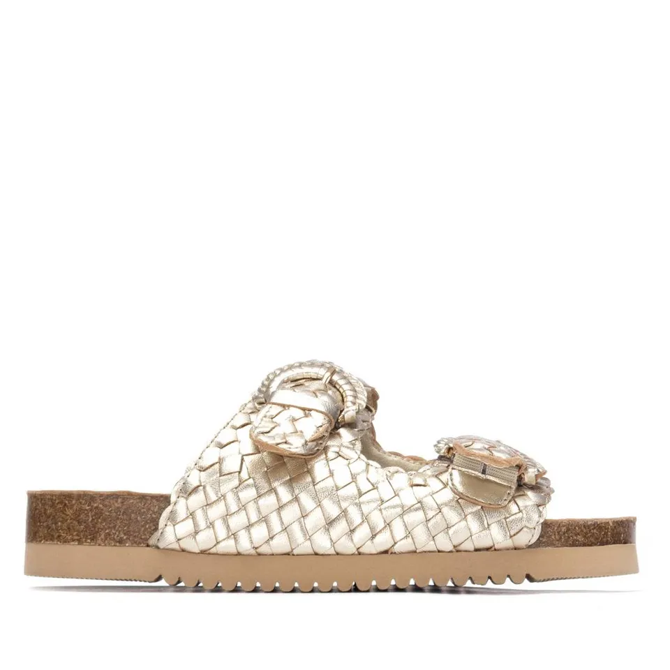 Carmela 16328702 sandales plates cuir doré tressé