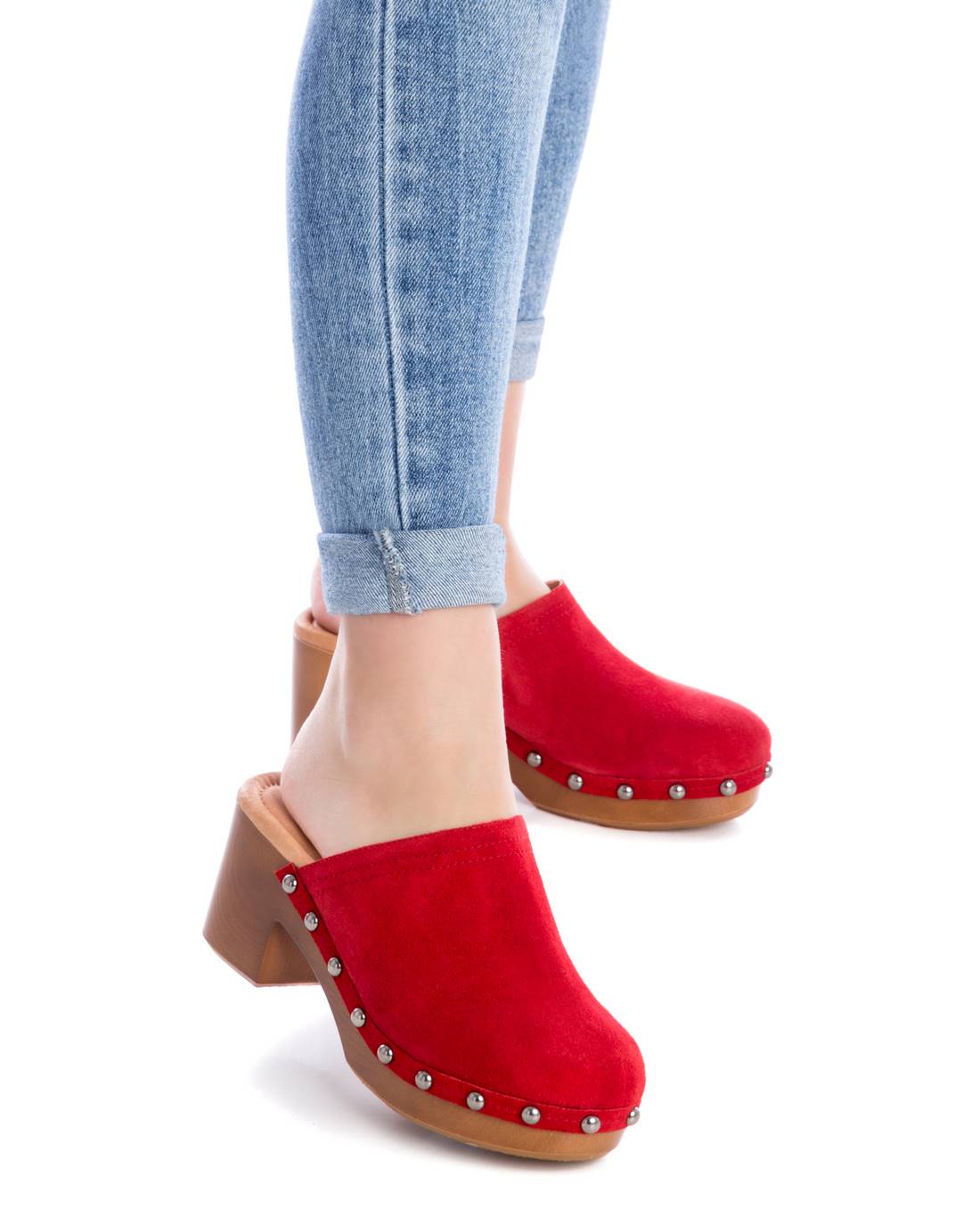 Carmela 16046107 sabot cuir rouge clouté talon 7 cm